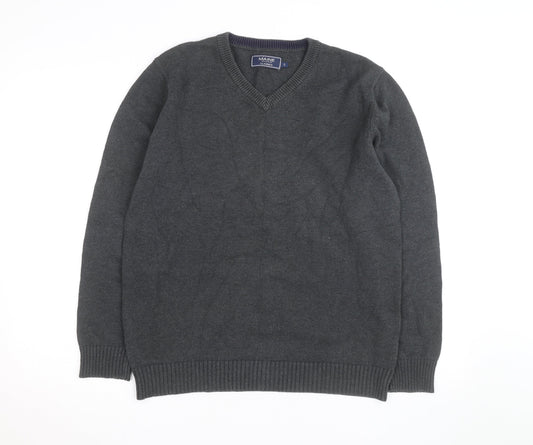 Maine New England Mens Grey Cotton V-Neck Jumper Size S