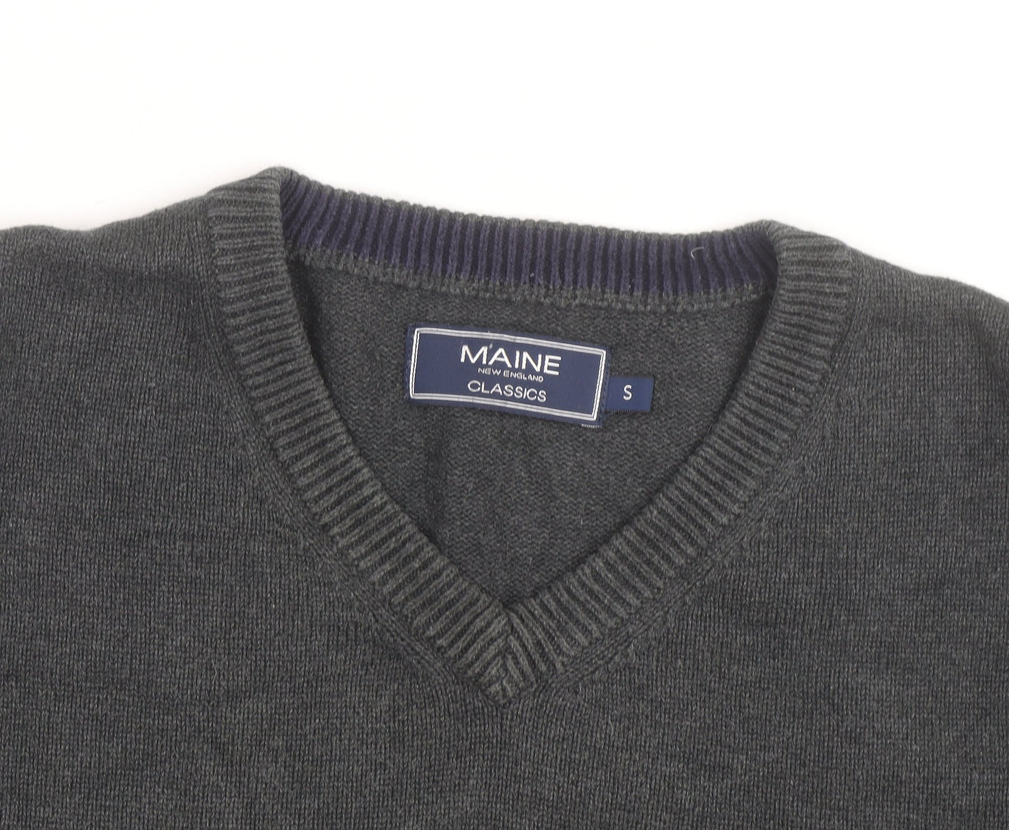 Maine New England Mens Grey Cotton V-Neck Jumper Size S
