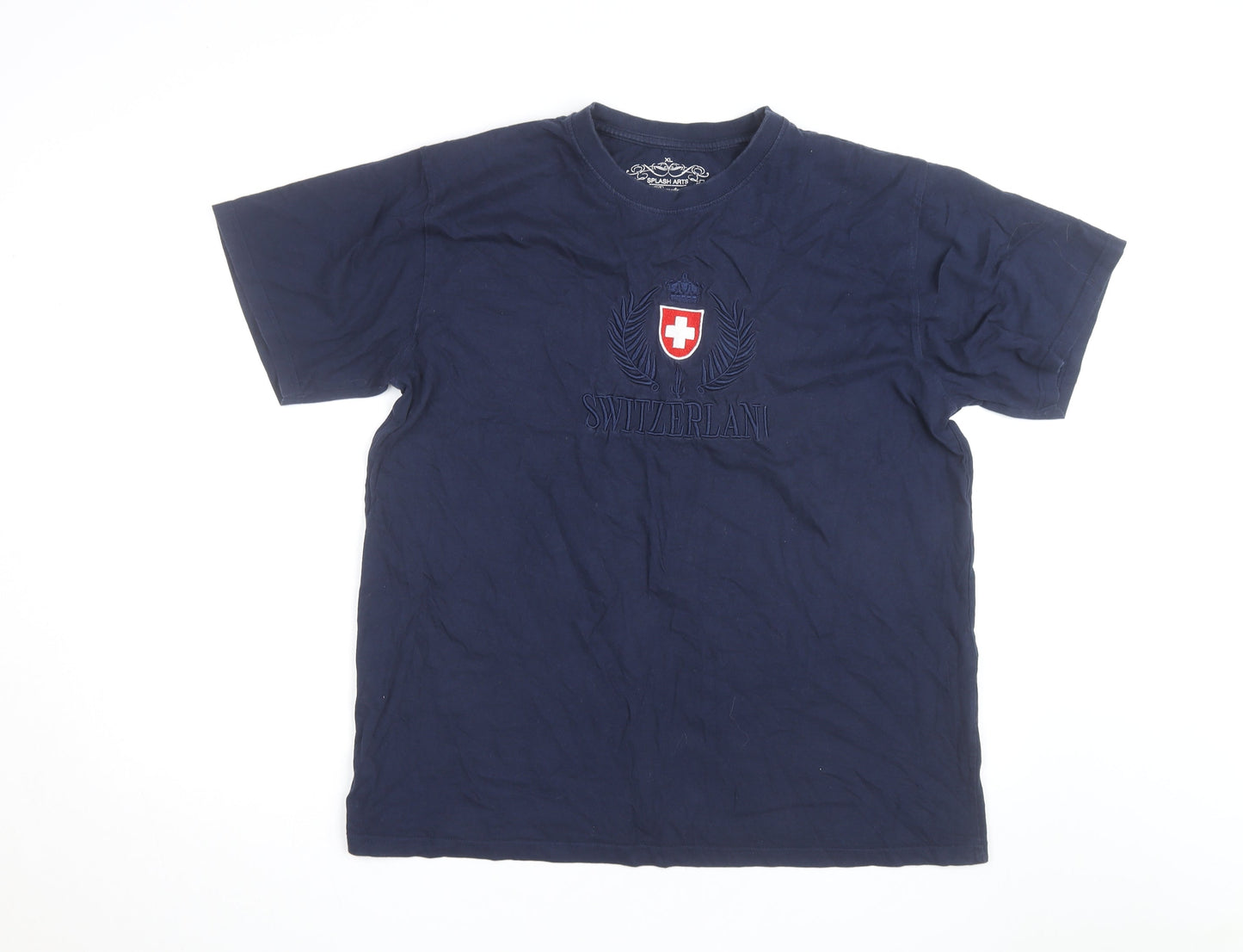 Splash Arts Mens Navy Switzerland Embroidered Cotton T-Shirt XL