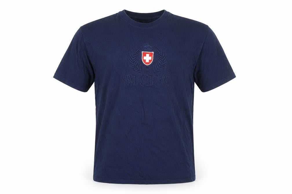 Splash Arts Mens Navy Switzerland Embroidered Cotton T-Shirt XL