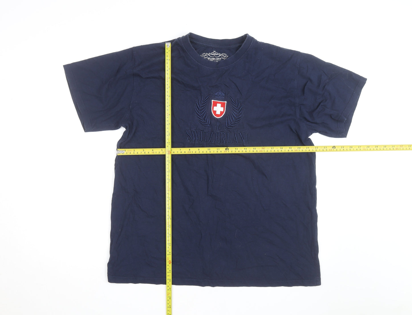 Splash Arts Mens Navy Switzerland Embroidered Cotton T-Shirt XL