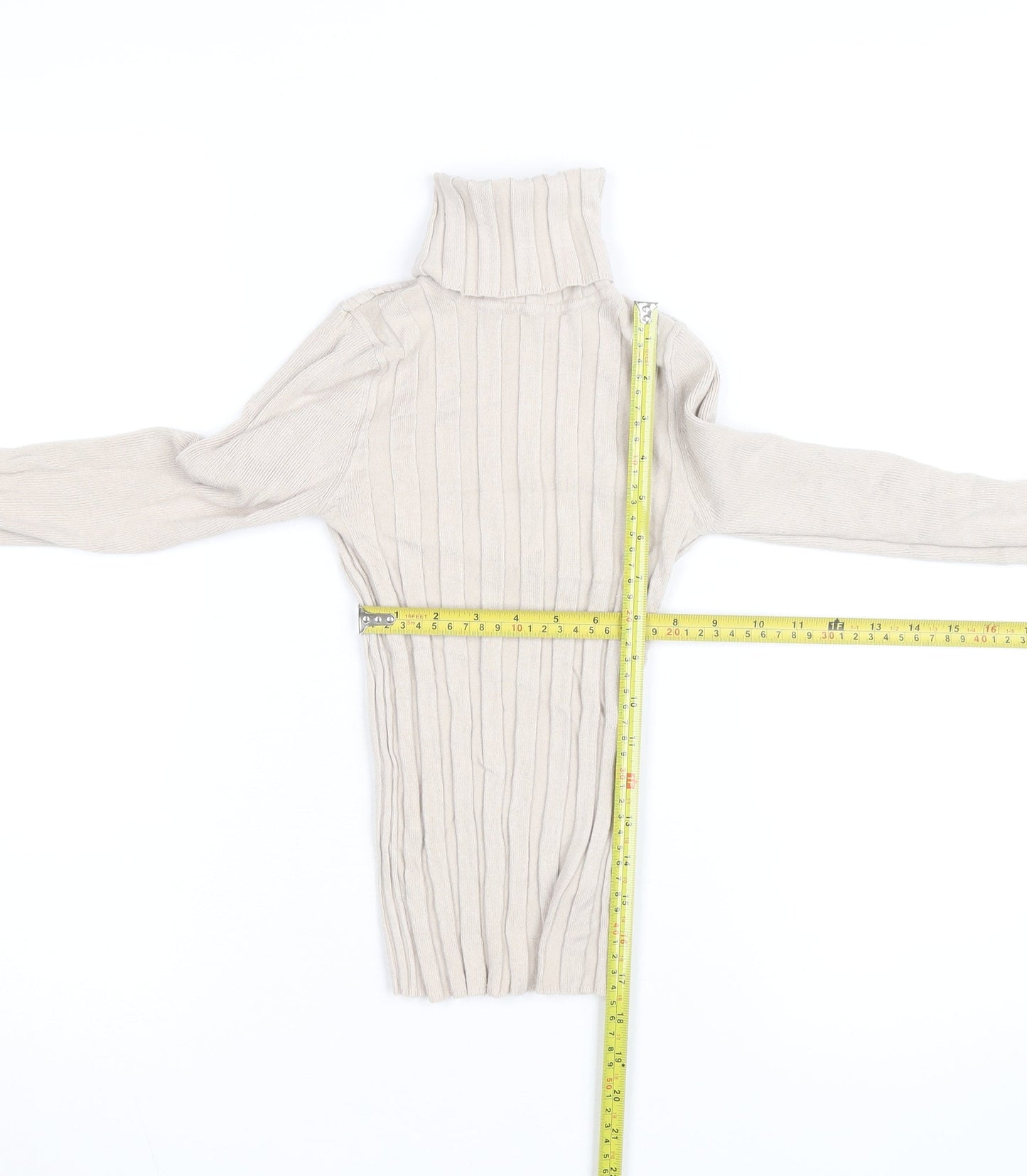 Topshop Women Beige Roll Neck Ribbed Slim Fit Jumper Size 8