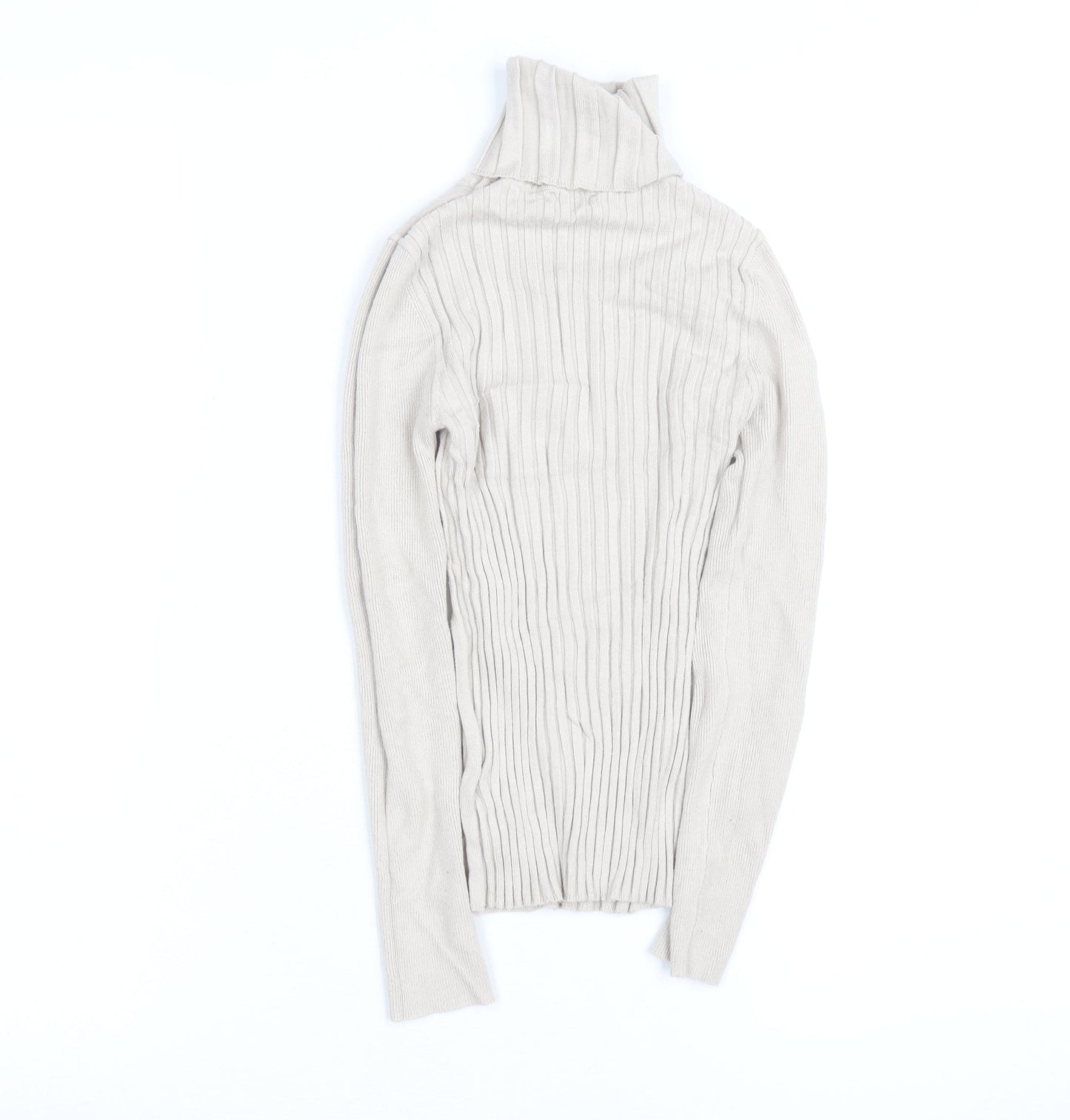 Topshop Women Beige Roll Neck Ribbed Slim Fit Jumper Size 8