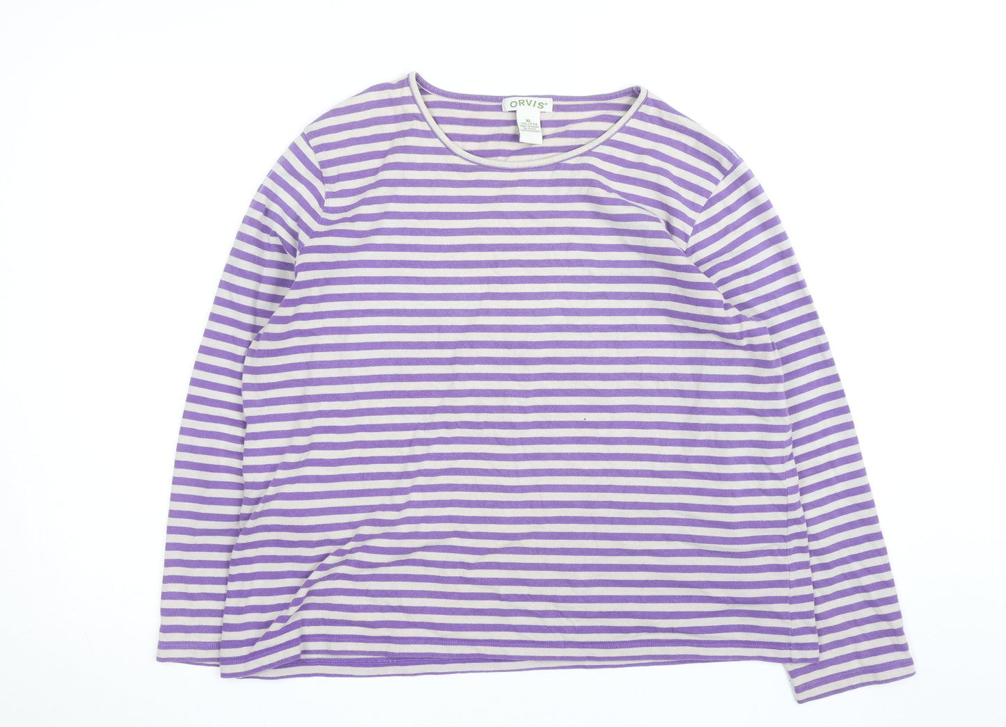 Orvis Women's Purple Striped Long Sleeve Cotton T-Shirt XL