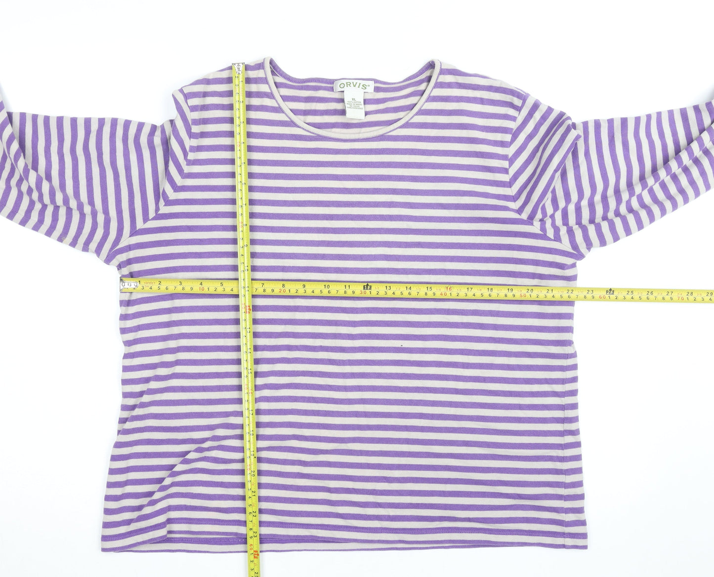 Orvis Women's Purple Striped Long Sleeve Cotton T-Shirt XL