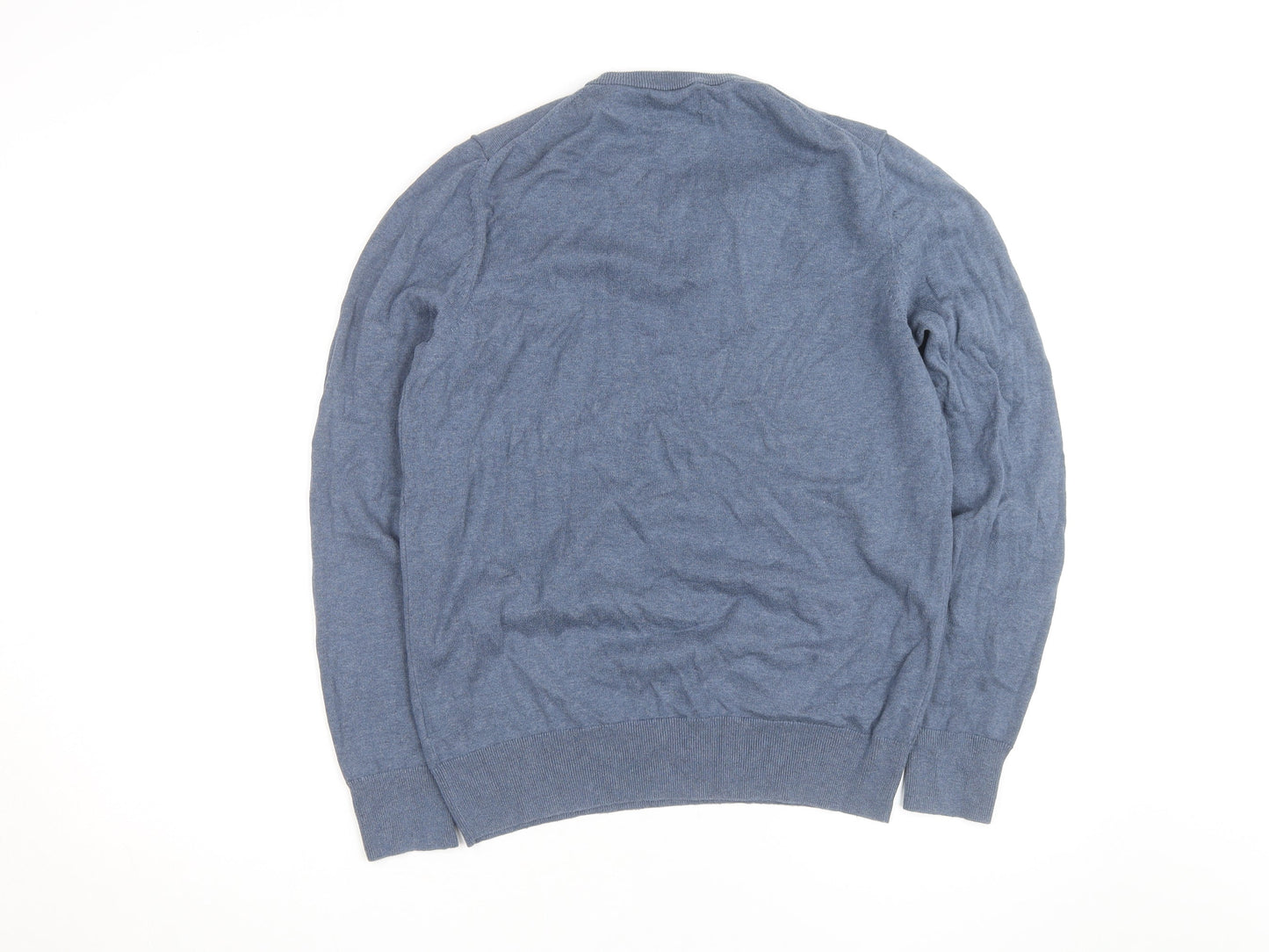 Marks and Spencer Men's Blue Cotton V-Neck Pullover Jumper M