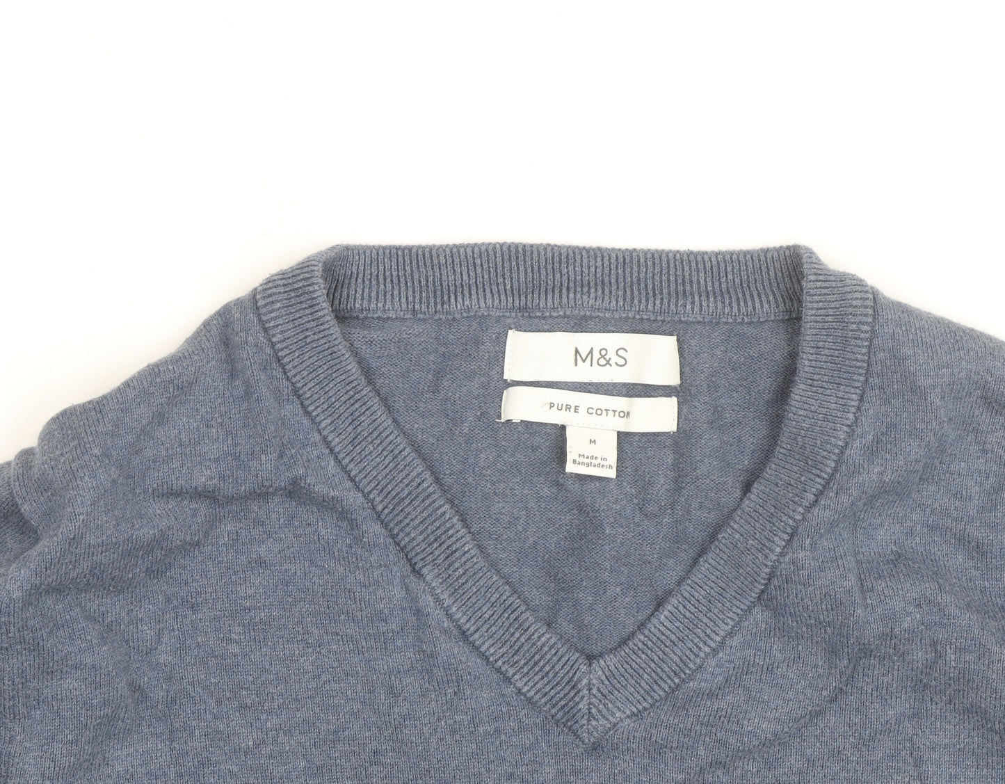 Marks and Spencer Men's Blue Cotton V-Neck Pullover Jumper M