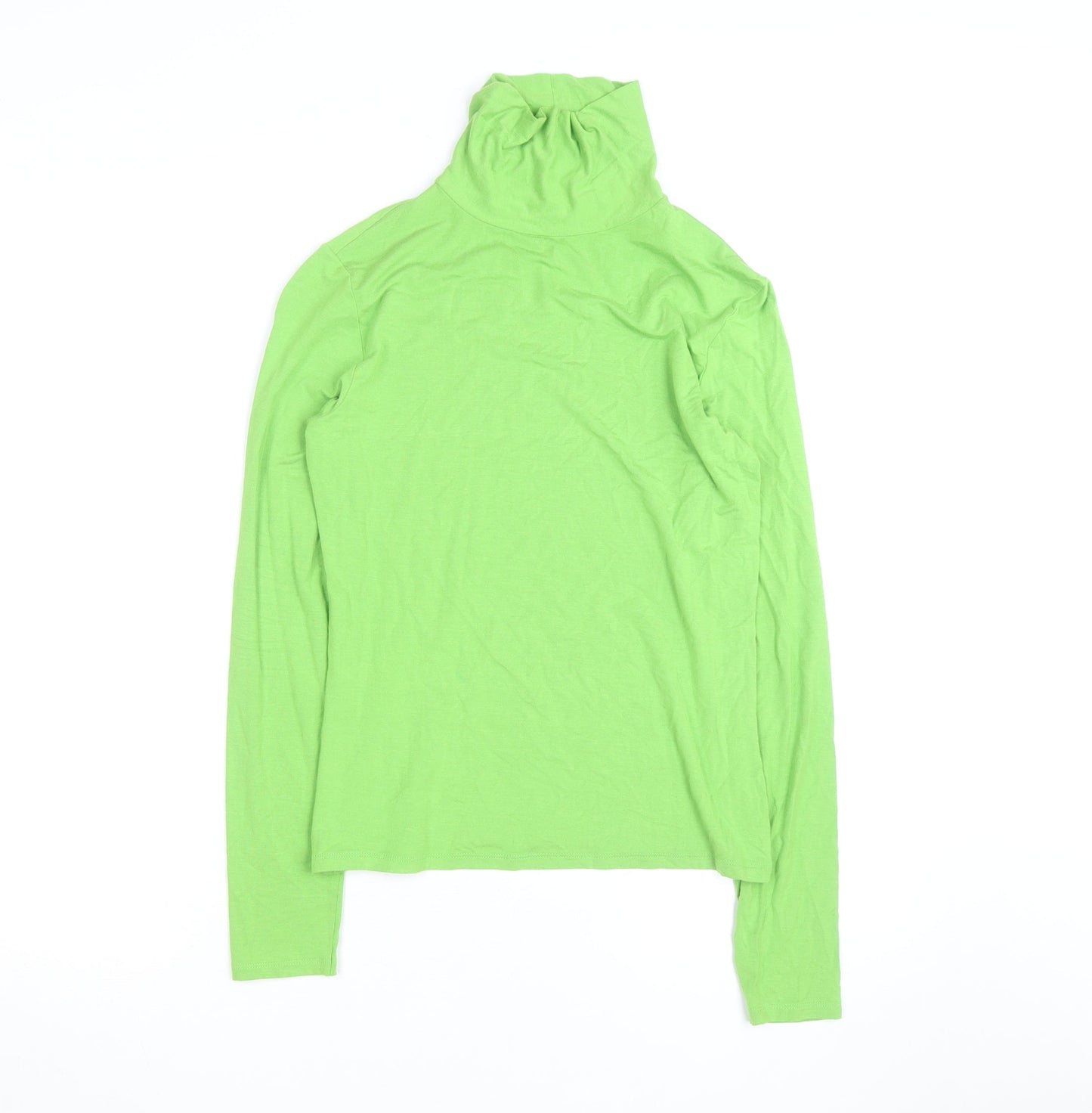 United Colors of Benetton Womens Green Roll Neck Long Sleeve Cotton Top Size M