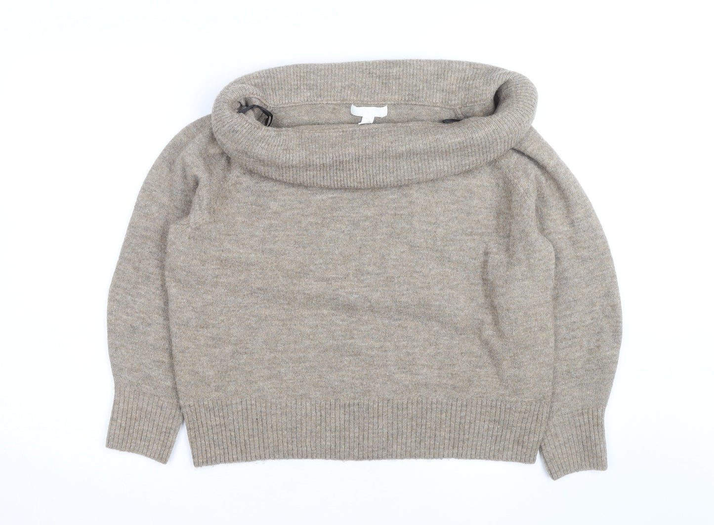 H&M Women Beige Cowl Neck Wool Blend Jumper Size S
