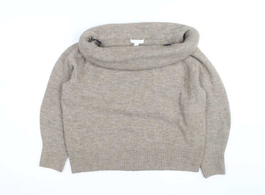 H&M Women Beige Cowl Neck Wool Blend Jumper Size S