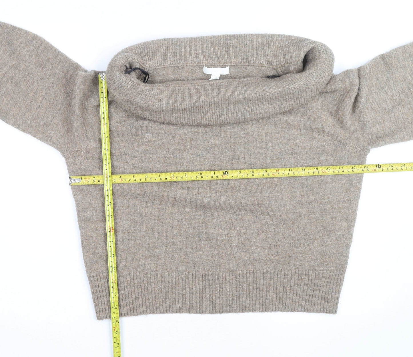 H&M Women Beige Cowl Neck Wool Blend Jumper Size S