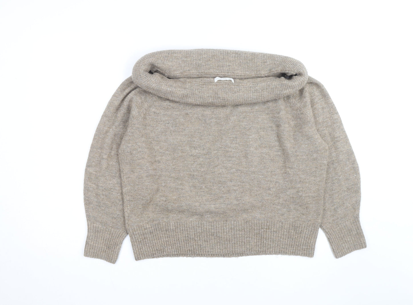 H&M Women Beige Cowl Neck Wool Blend Jumper Size S