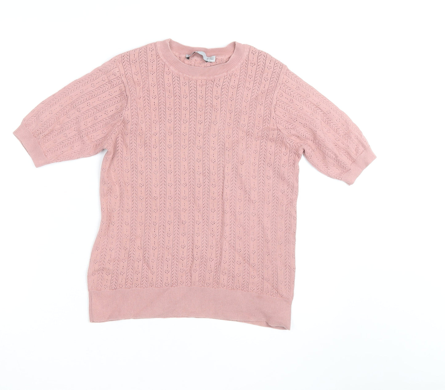 Oasis Women Pink Short Sleeve Cable-Knit Jumper Size M