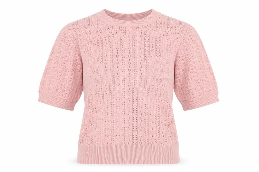 Oasis Women Pink Short Sleeve Cable-Knit Jumper Size M