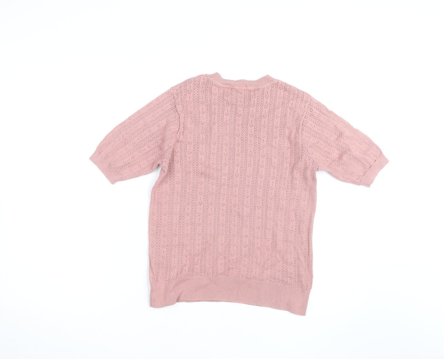 Oasis Women Pink Short Sleeve Cable-Knit Jumper Size M