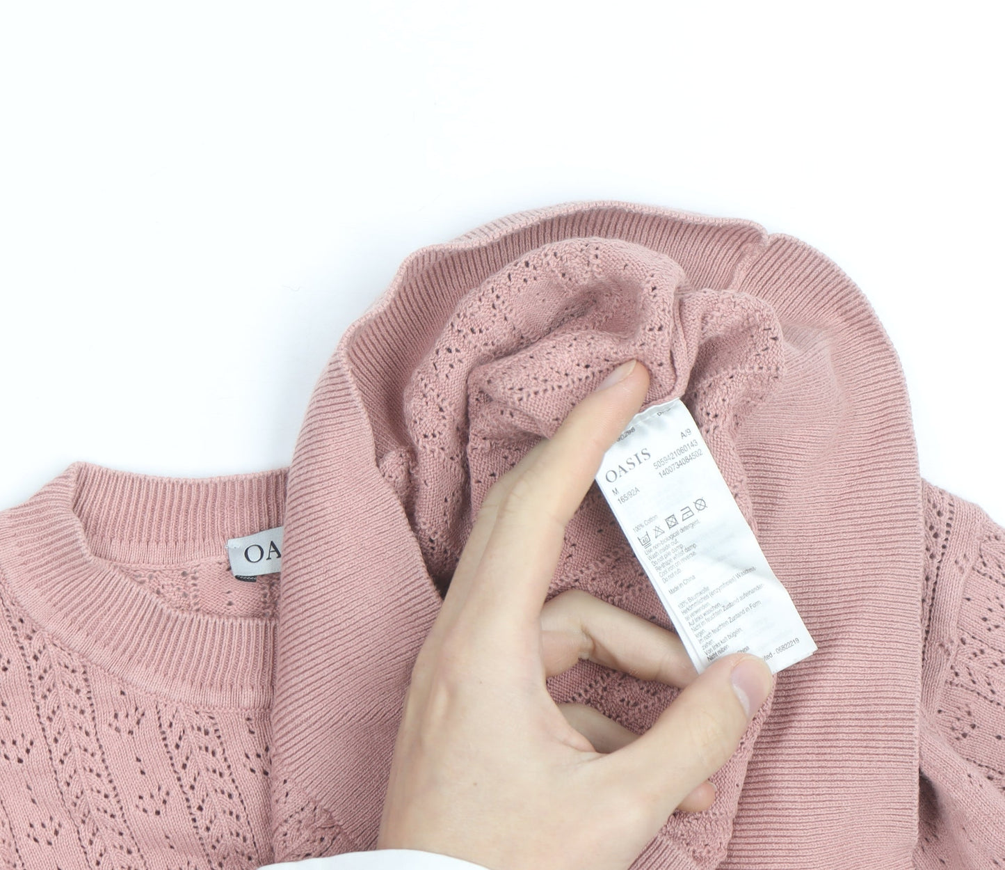 Oasis Women Pink Short Sleeve Cable-Knit Jumper Size M