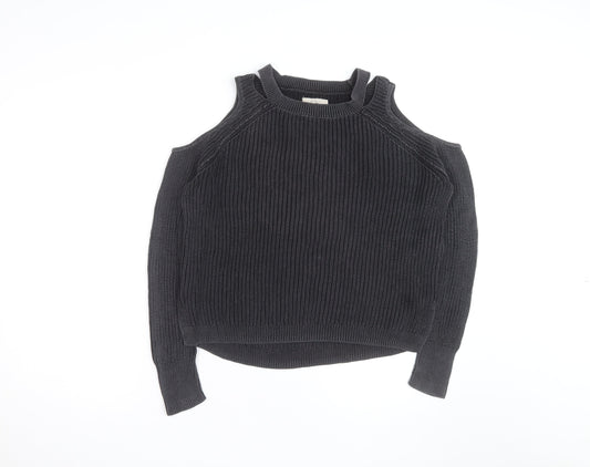 Hollister Women's Black Cold Shoulder Knit Jumper Size S