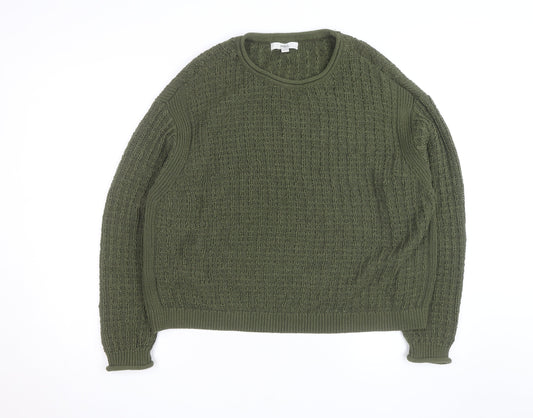 Marks and Spencer Men's Green Cotton Cable Knit Jumper Size L