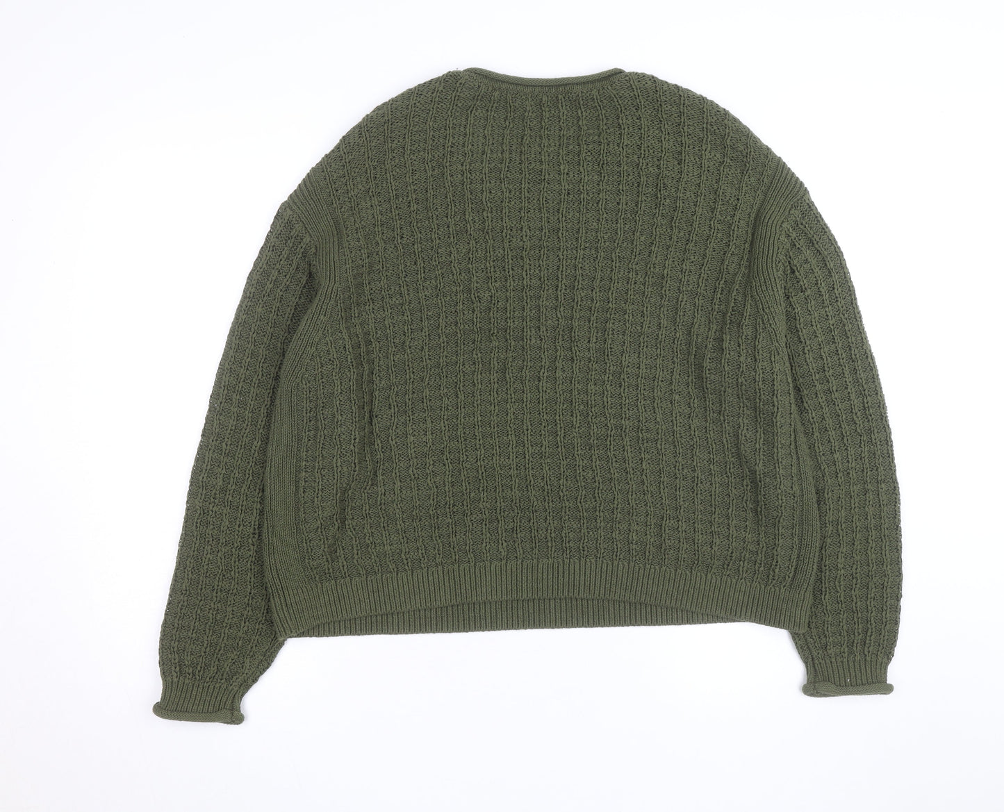 Marks and Spencer Men's Green Cotton Cable Knit Jumper Size L