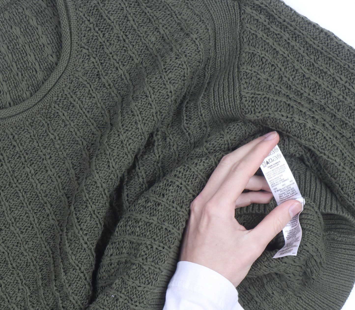Marks and Spencer Men's Green Cotton Cable Knit Jumper Size L