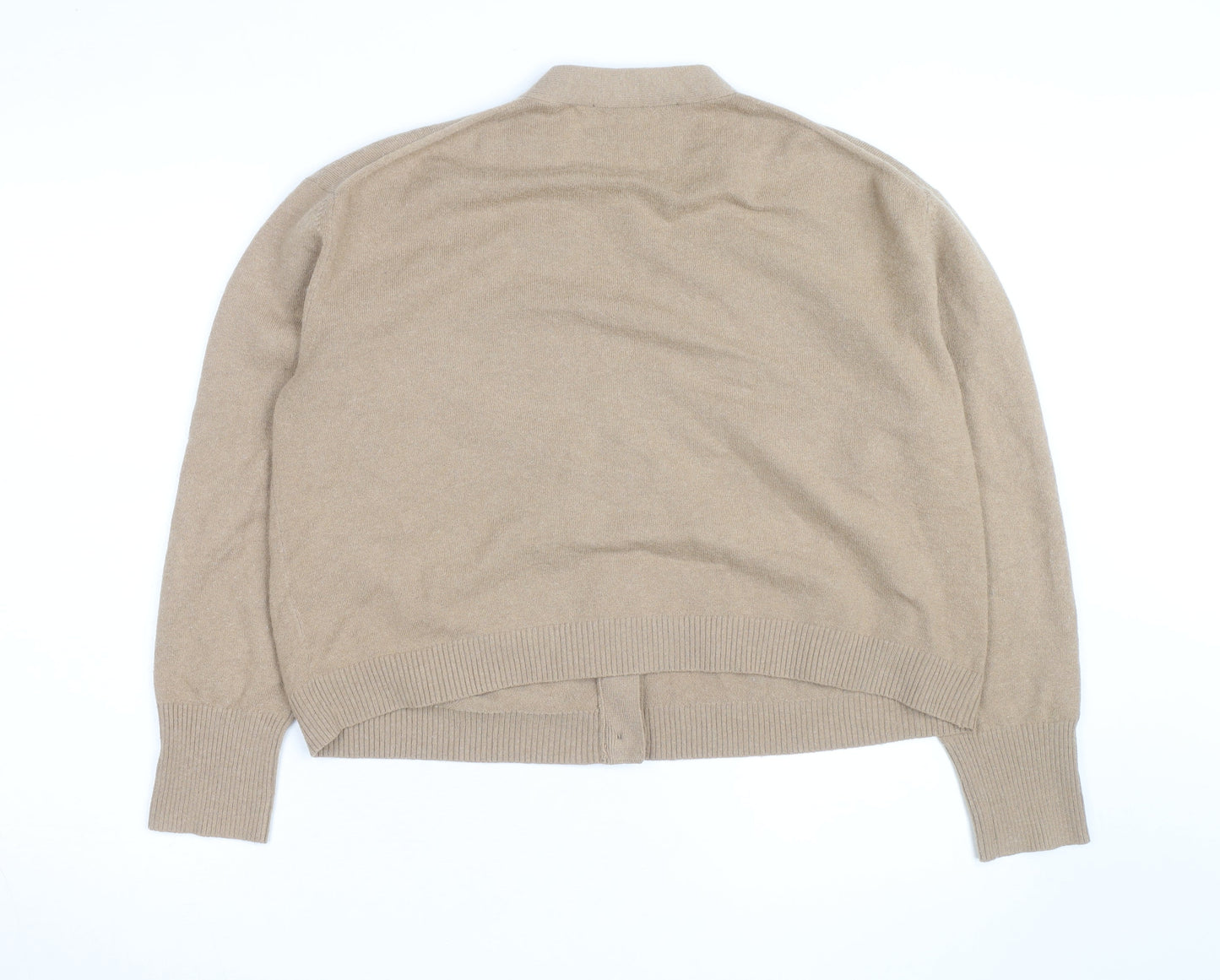 French Connection Women Beige Small V-Neck Wool Cardigan