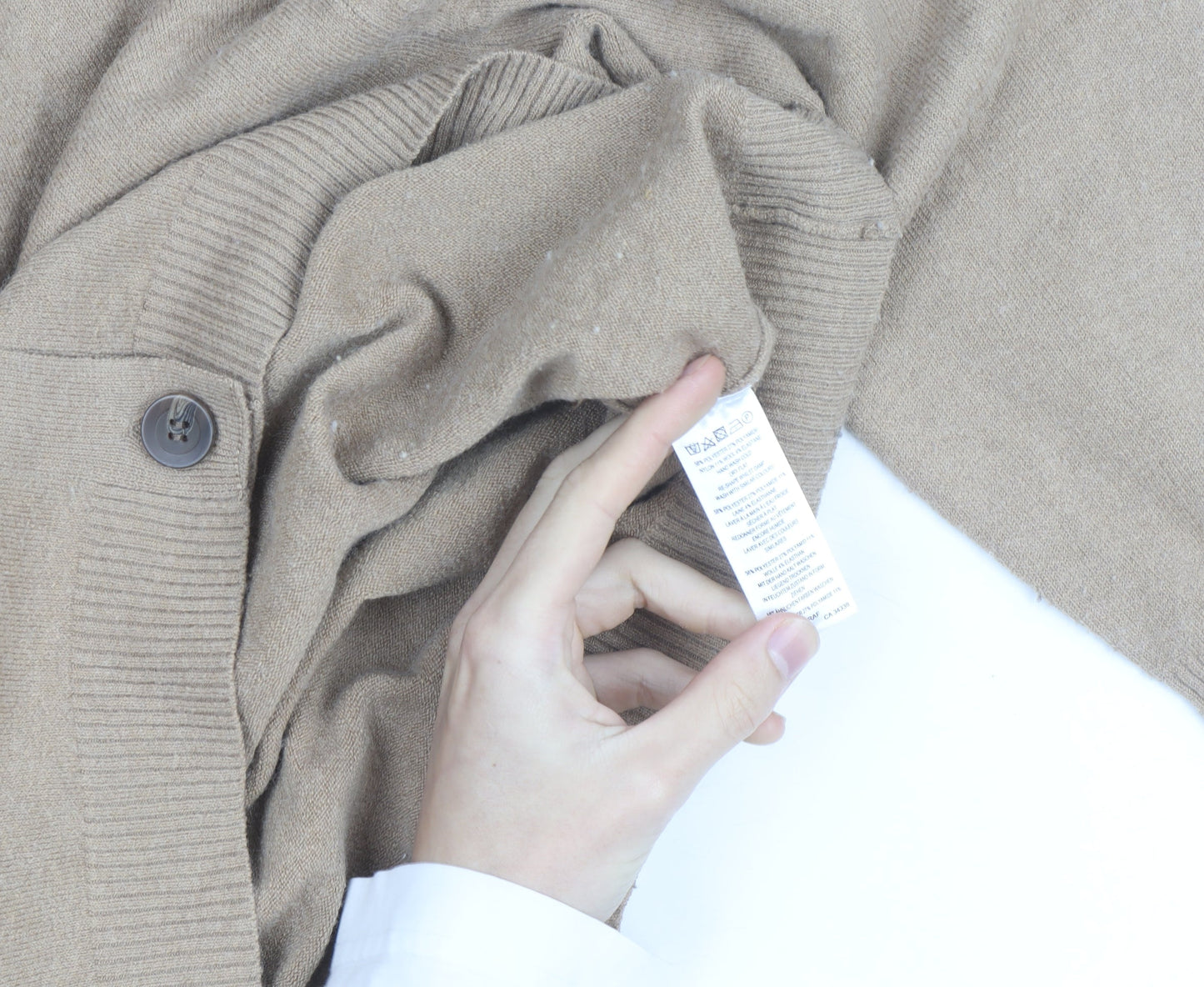 French Connection Women Beige Small V-Neck Wool Cardigan