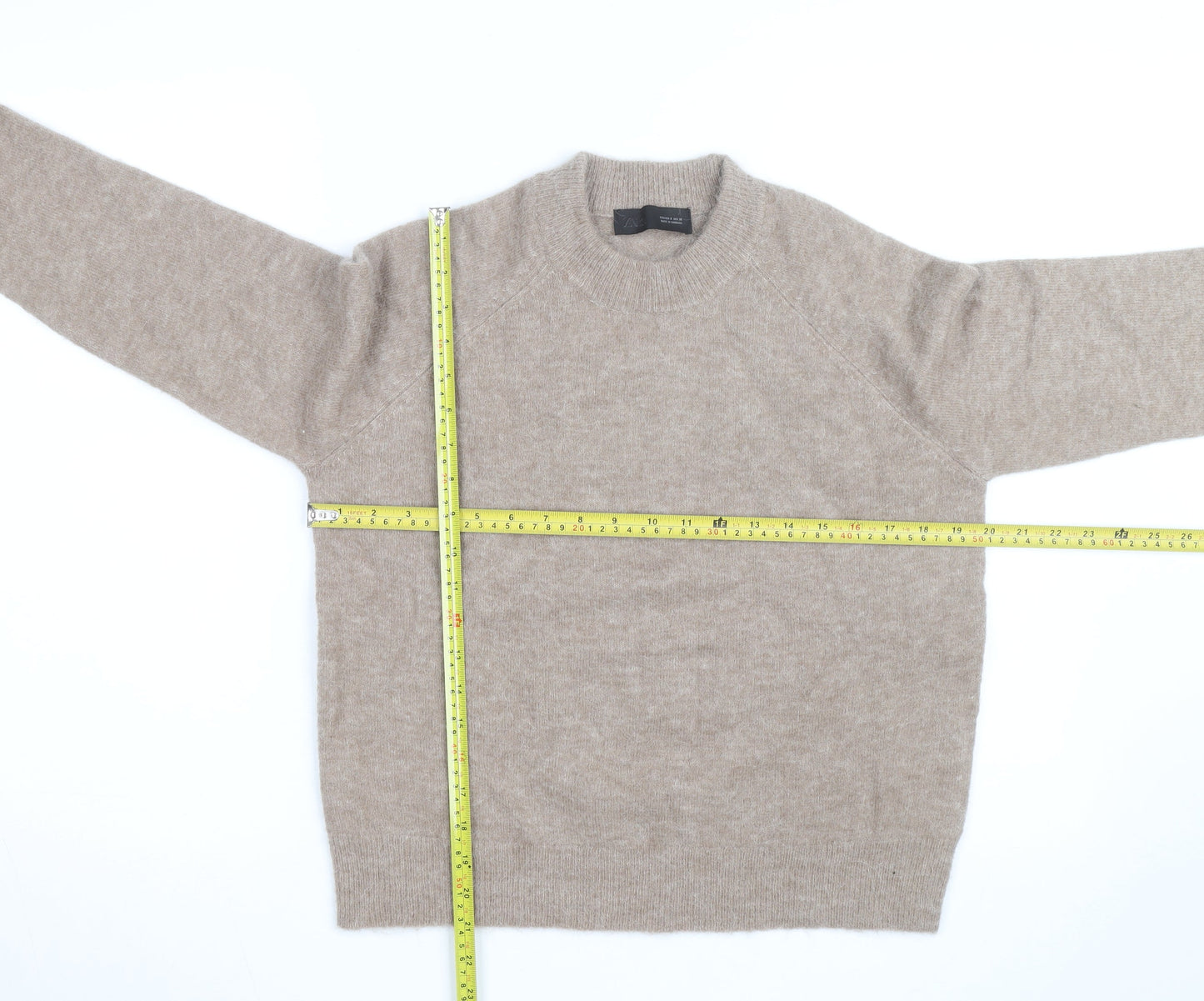 Zara Women Beige Wool Alpaca Crew Neck Jumper Size 8