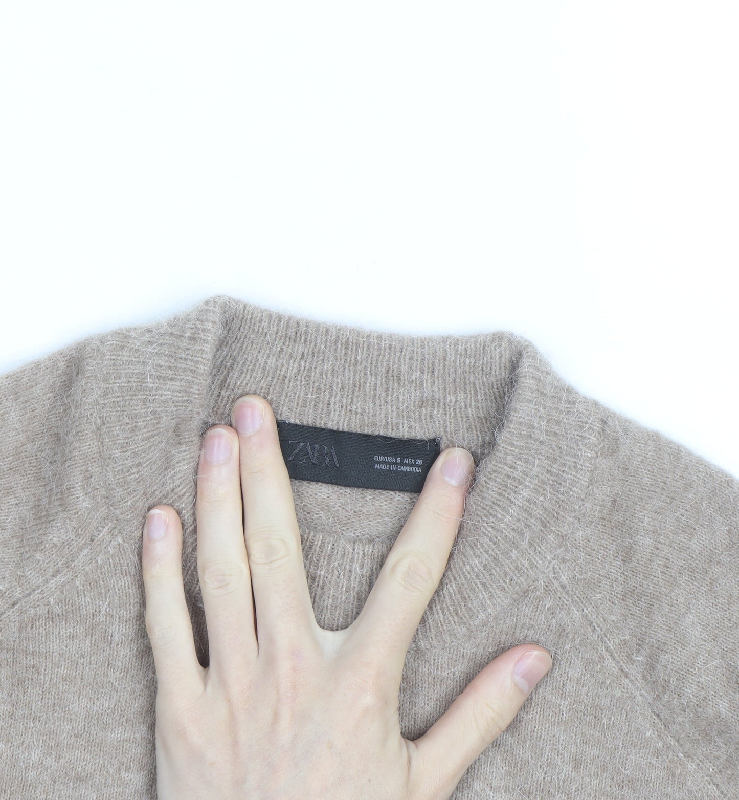 Zara Women Beige Wool Alpaca Crew Neck Jumper Size 8