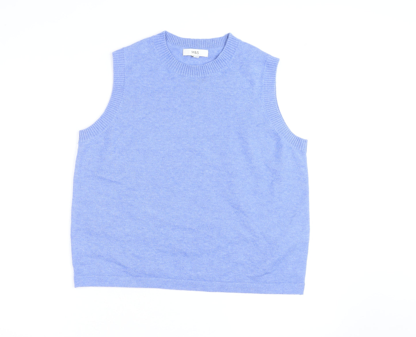 Marks and Spencer Men's Blue Sleeveless Cotton Cashmere Vest L