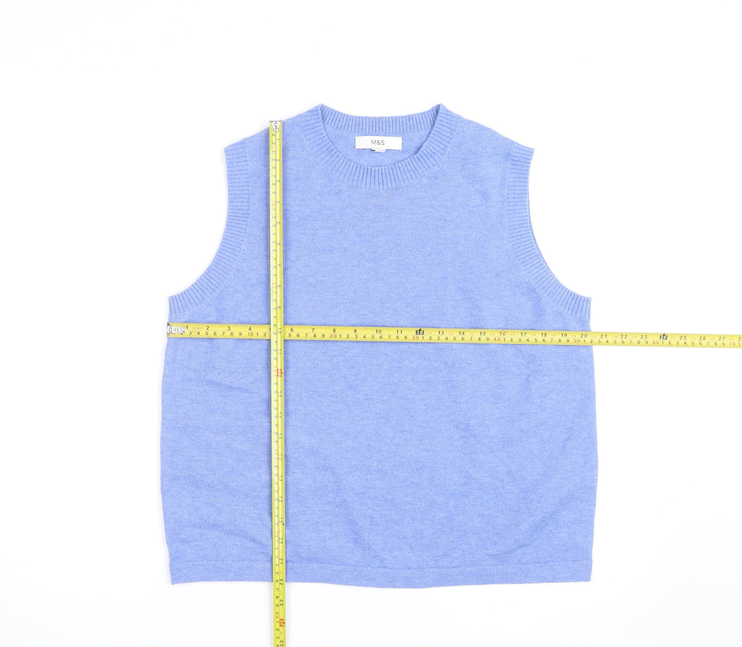 Marks and Spencer Men's Blue Sleeveless Cotton Cashmere Vest L