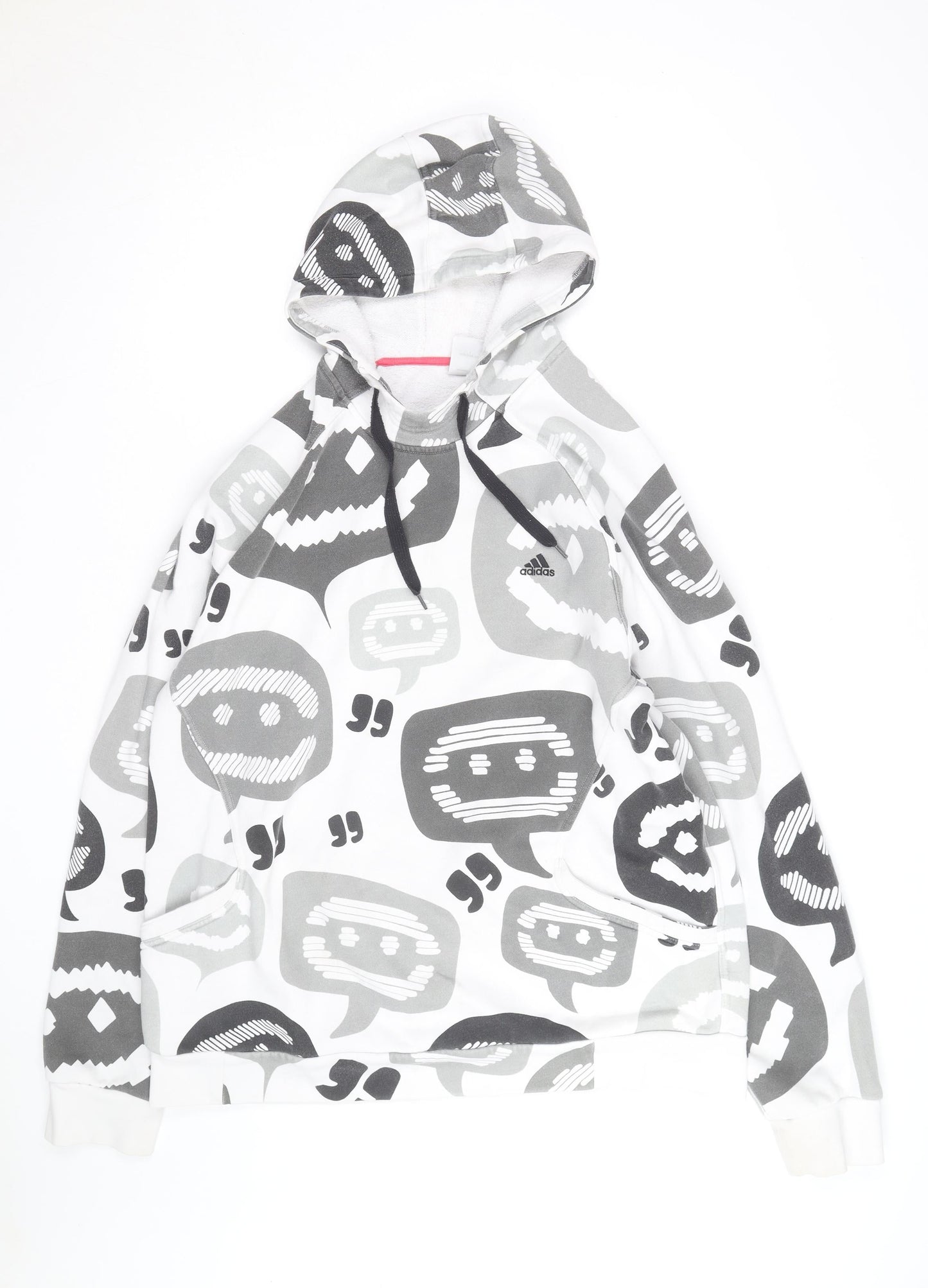 Adidas Mens White Graphic Print Pullover Hoodie Size M