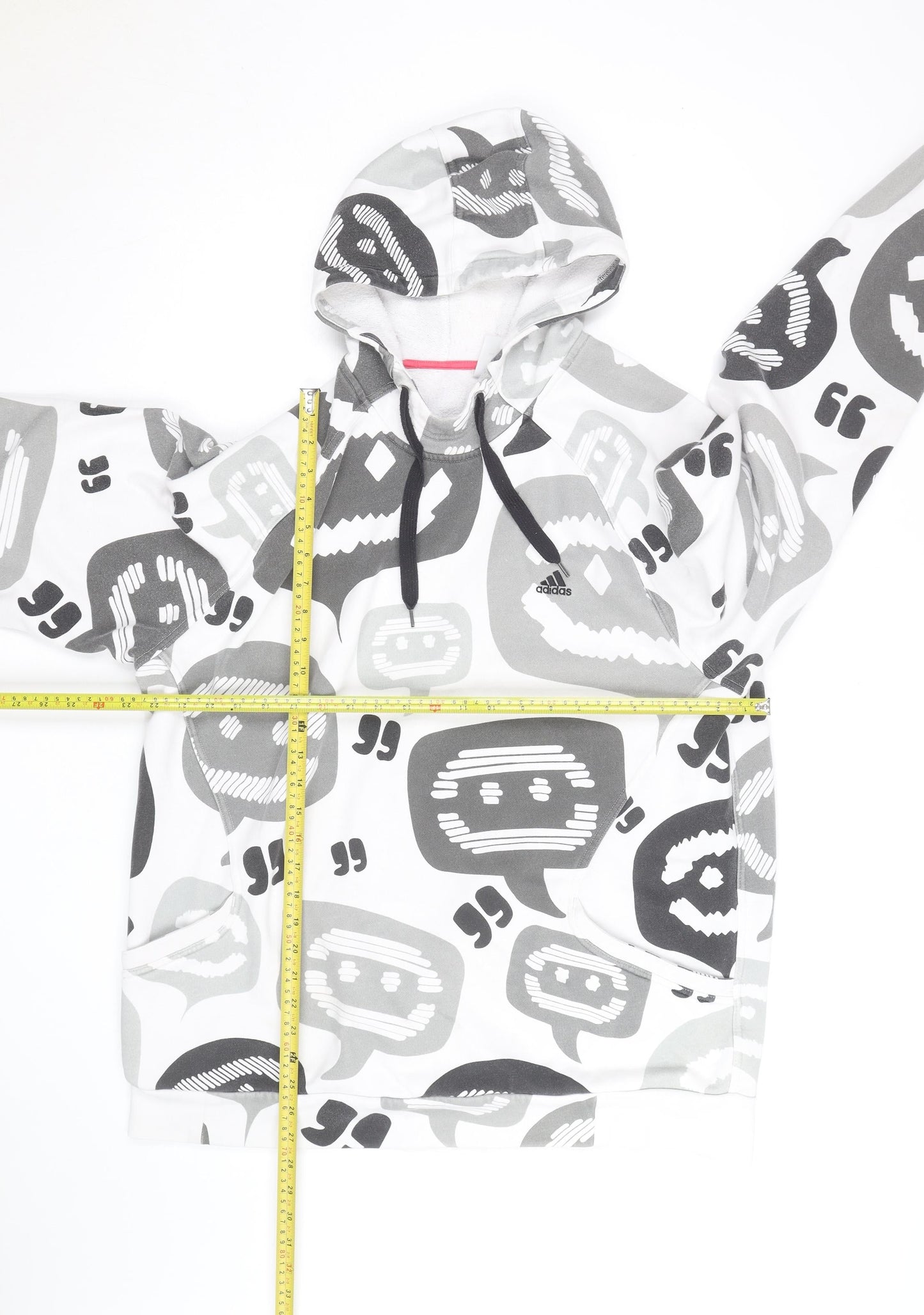 Adidas Mens White Graphic Print Pullover Hoodie Size M