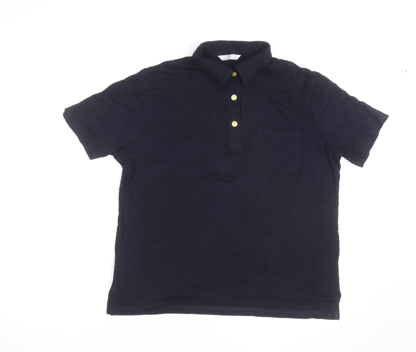 Marks and Spencer Women's Blue Polo Shirt Size 14 Viscose