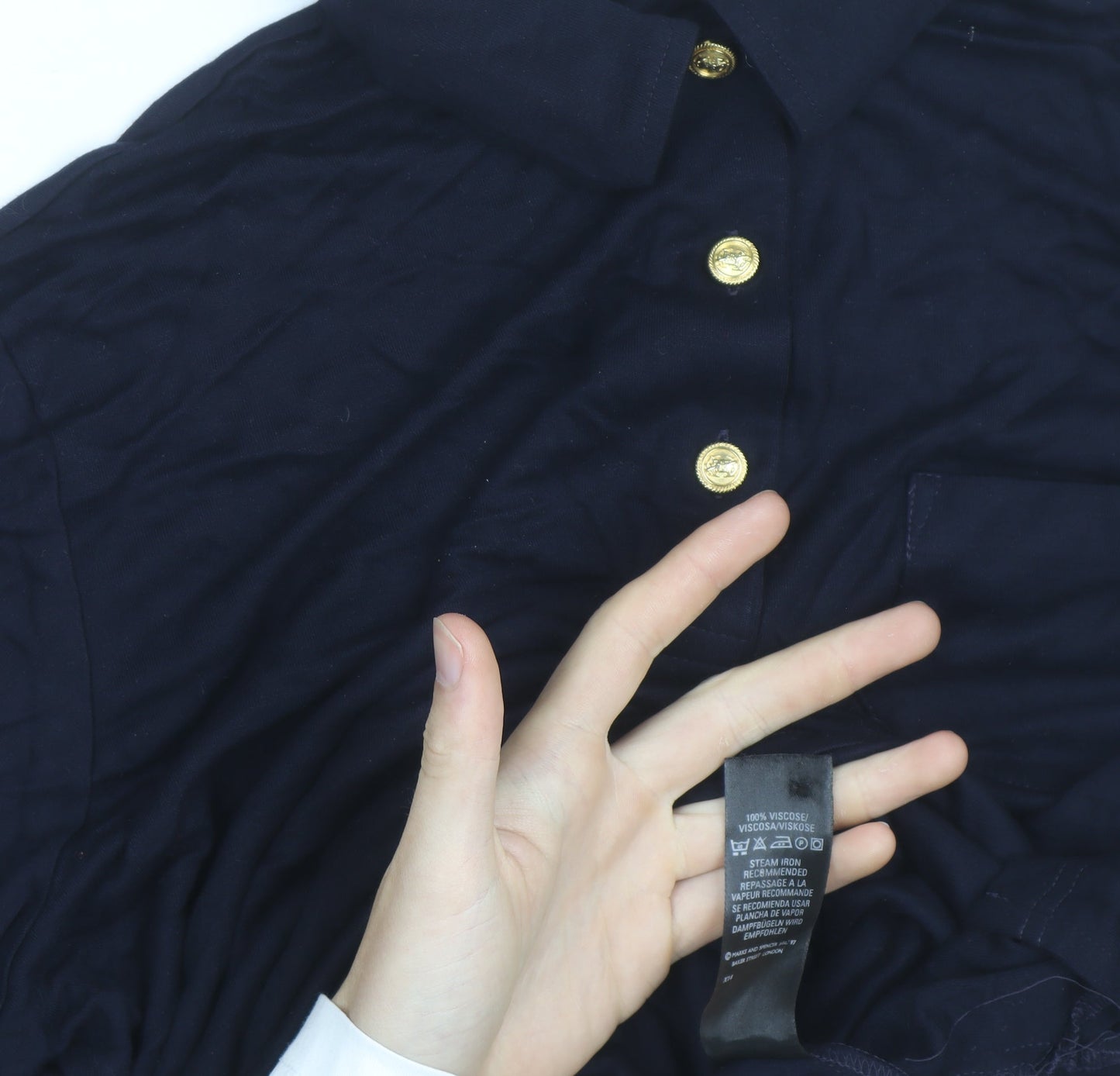Marks and Spencer Women's Blue Polo Shirt Size 14 Viscose