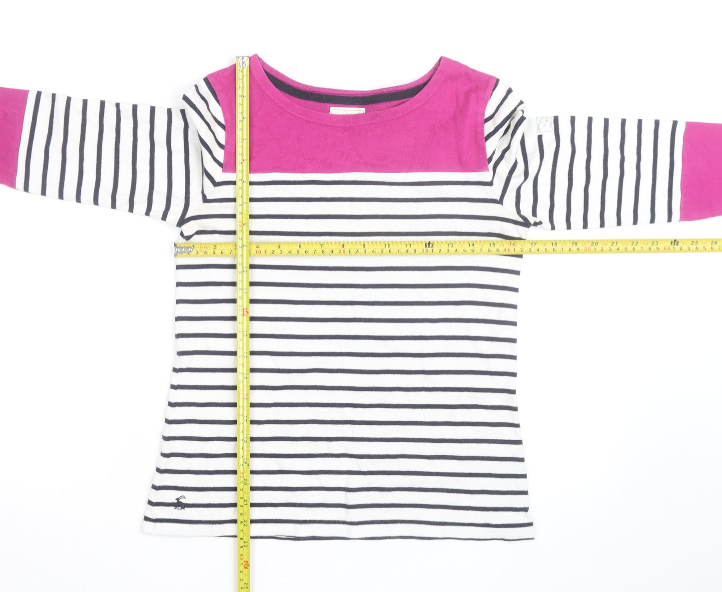 Joules Women’s Multicoloured Striped 3/4 Sleeve Cotton T-Shirt Size 10