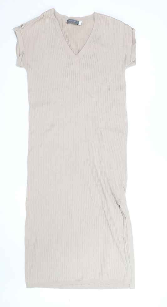 Mint Velvet Womens Beige Knit V-Neck T-Shirt Dress M
