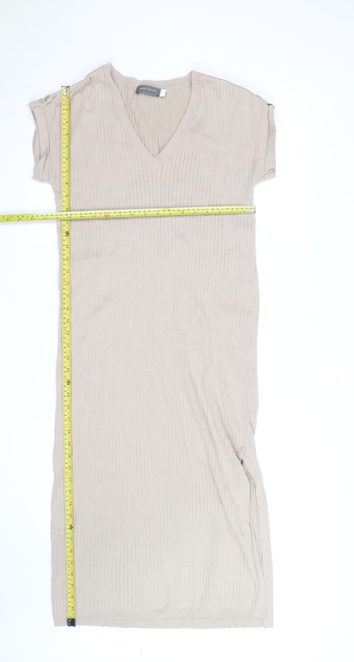 Mint Velvet Womens Beige Knit V-Neck T-Shirt Dress M