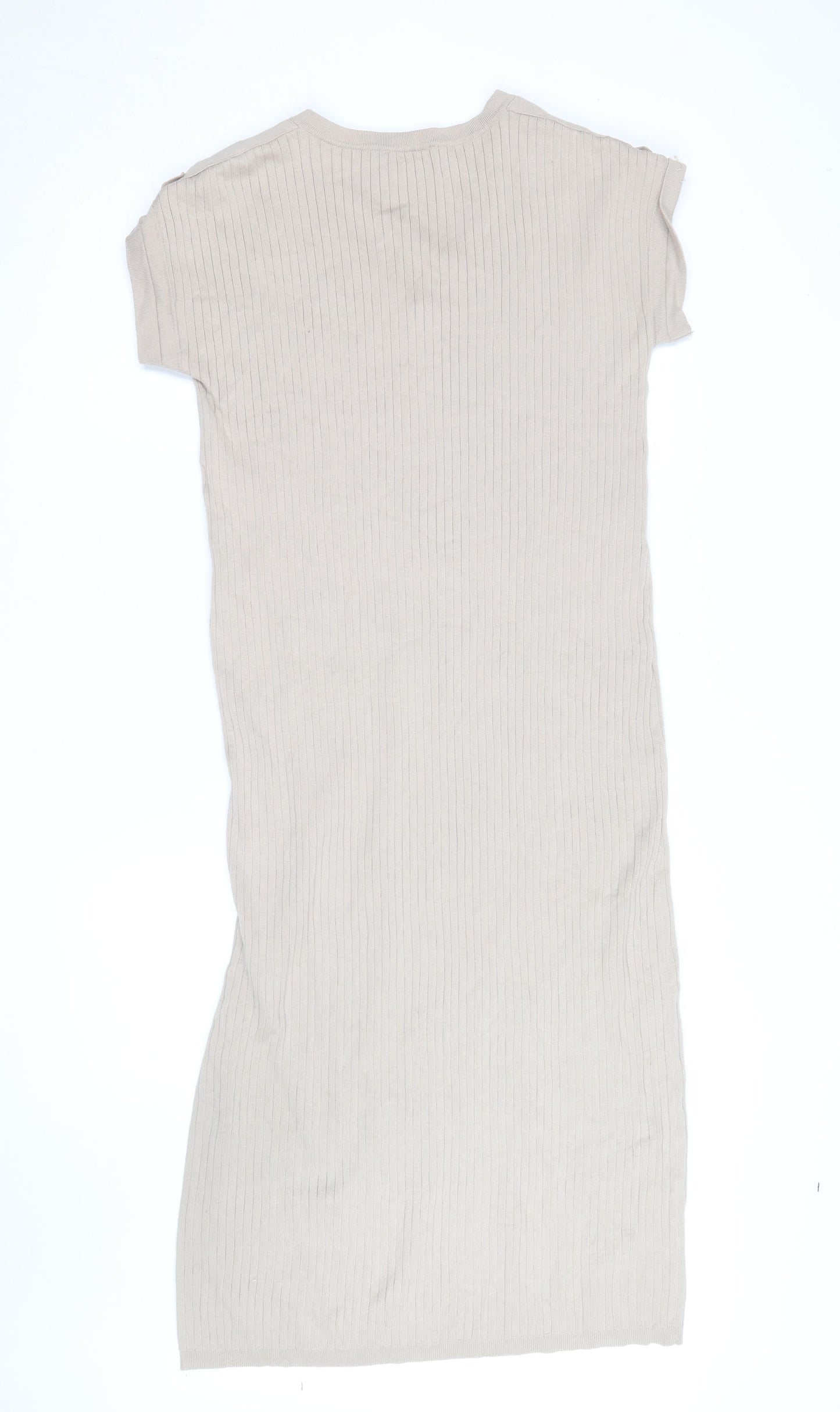 Mint Velvet Womens Beige Knit V-Neck T-Shirt Dress M