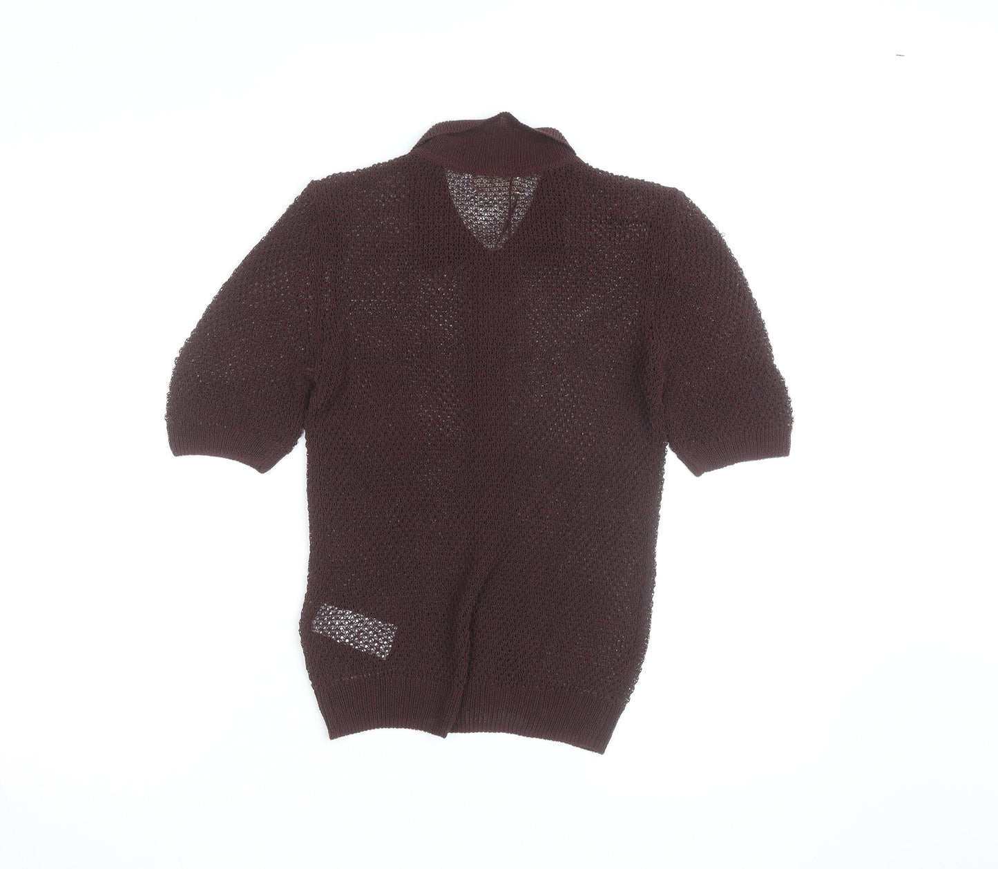 Hush Women’s Brown Collared Open-Knit Short Sleeve Cardigan XS
