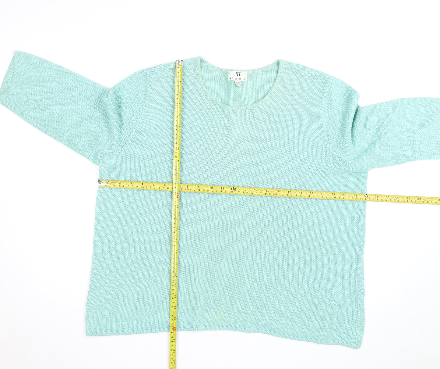 Peter Hahn Women Green Cotton 3/4 Sleeve Pullover Jumper Size 24