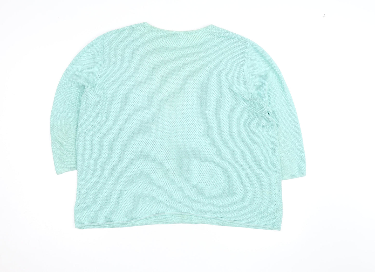 Peter Hahn Women Green Cotton 3/4 Sleeve Pullover Jumper Size 24
