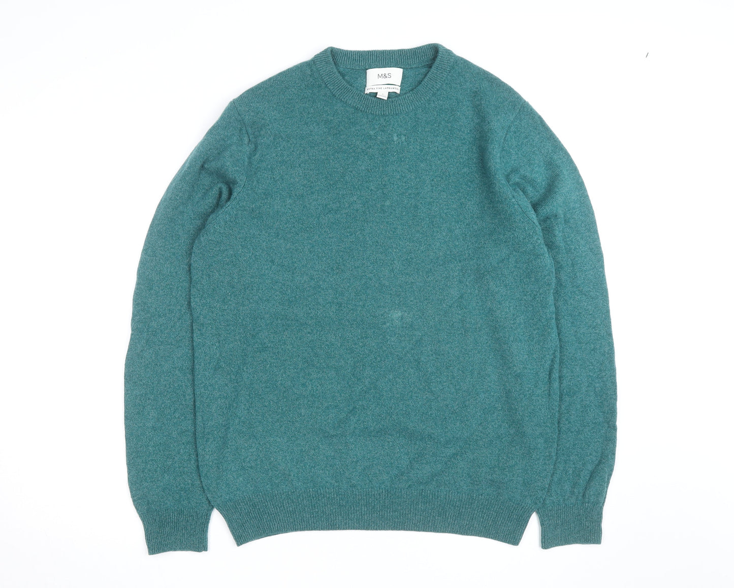 Marks and Spencer Mens Green Wool Crew Neck Jumper L