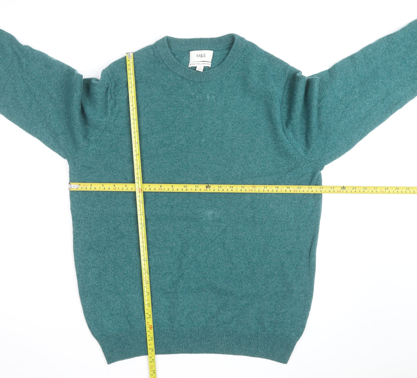 Marks and Spencer Mens Green Wool Crew Neck Jumper L