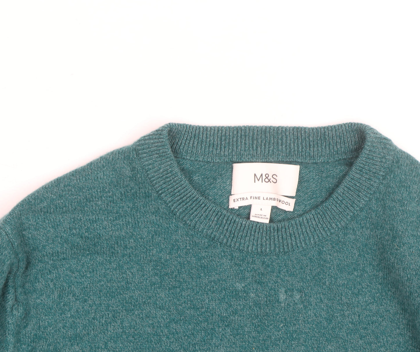 Marks and Spencer Mens Green Wool Crew Neck Jumper L