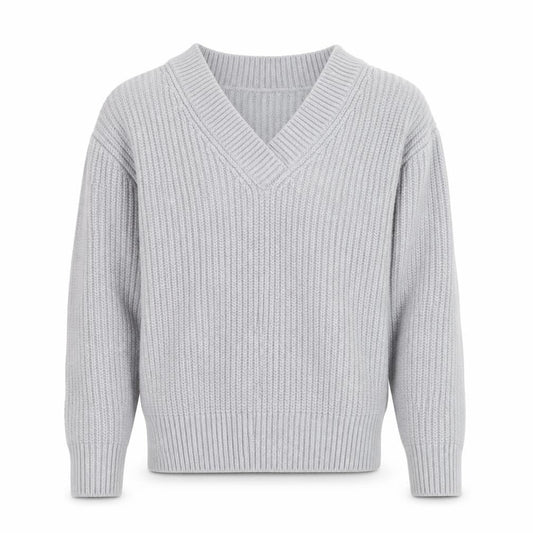 Ninety Percent Men's Grey V-Neck Cotton Cashmere Jumper Size S