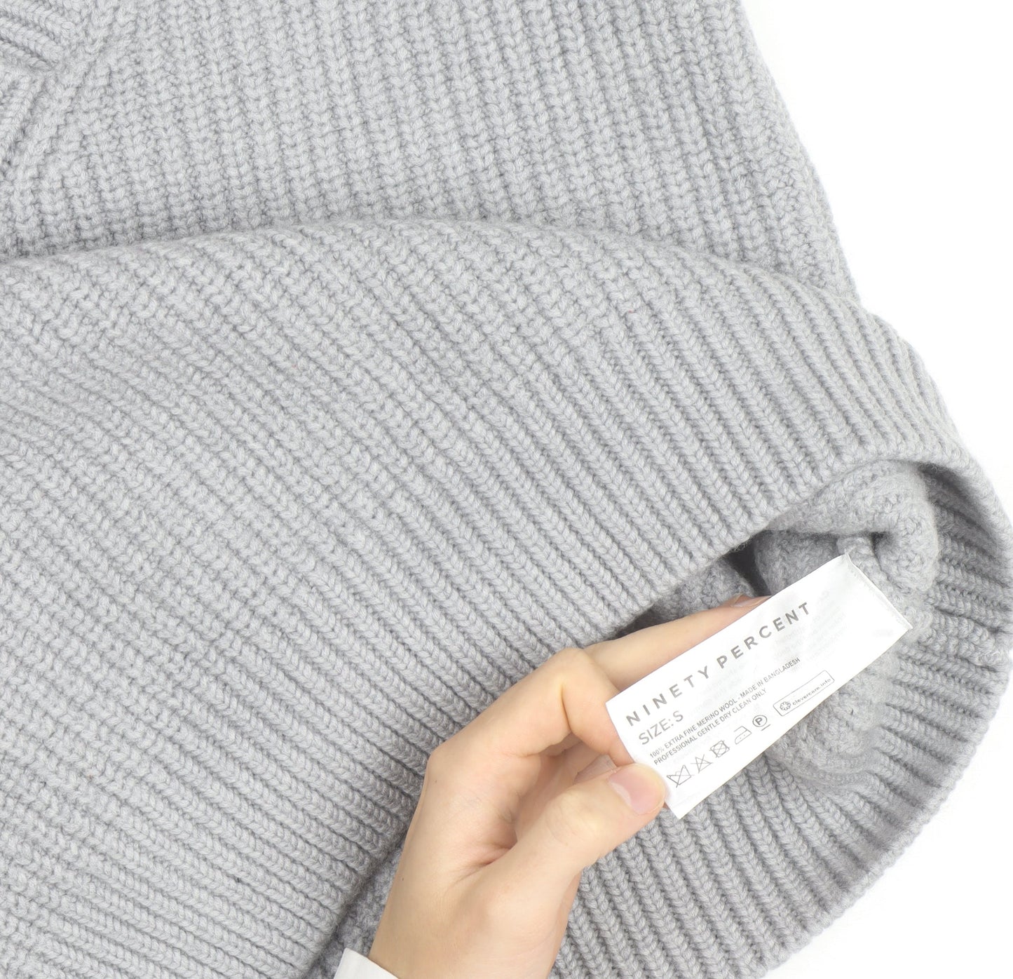 Ninety Percent Men's Grey V-Neck Cotton Cashmere Jumper Size S
