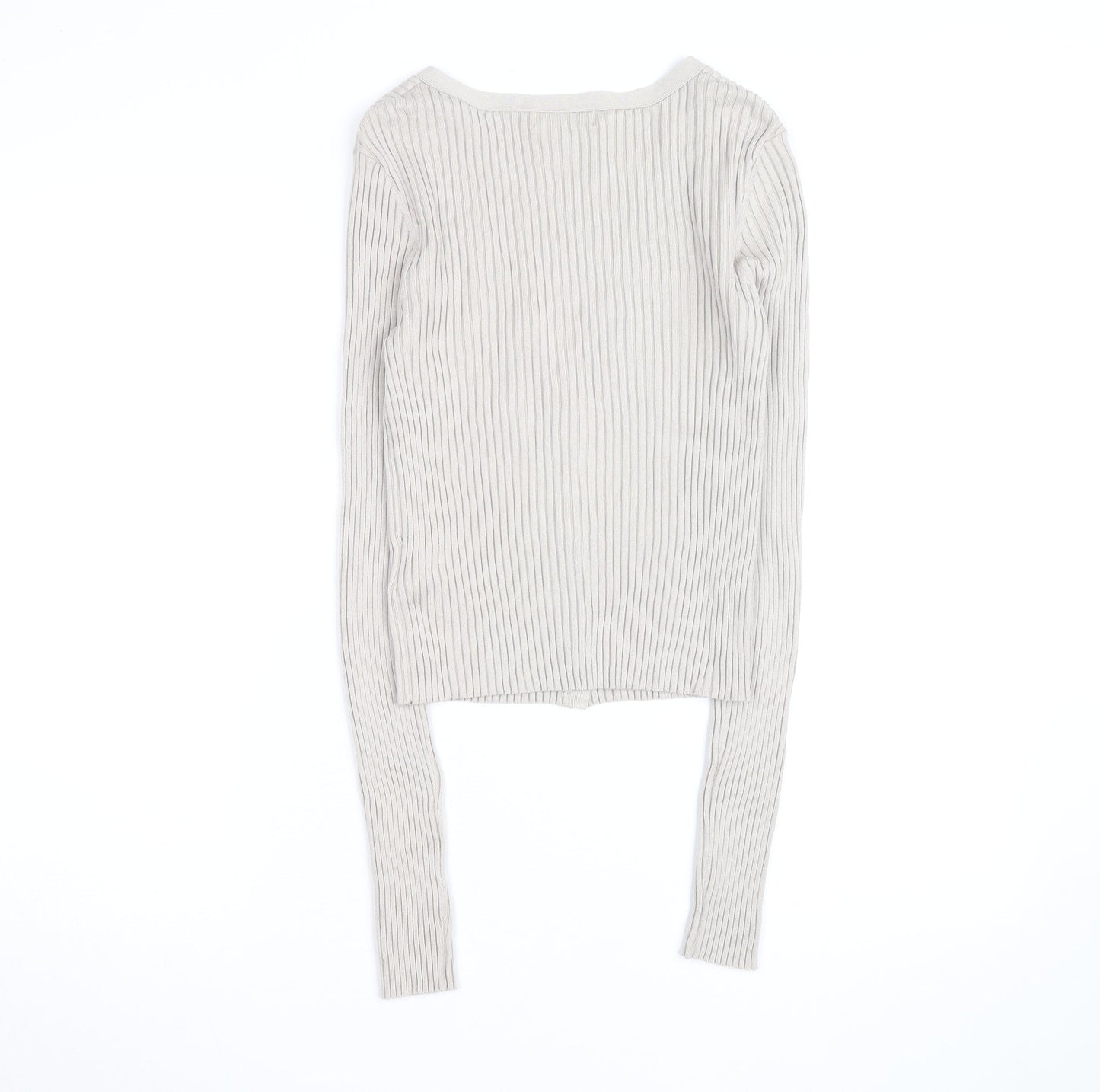 H&M Women’s Beige Beaded Ribbed V-Neck Cardigan Size M