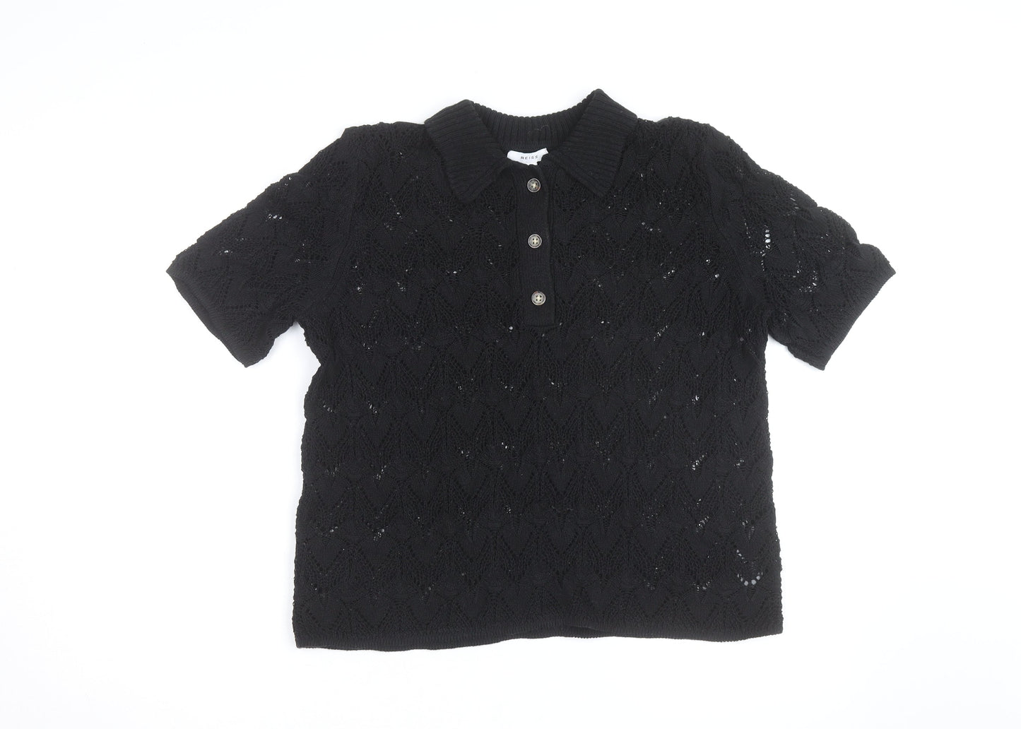 Reiss Men’s Black Knitted Short Sleeve Collared Polo Shirt L