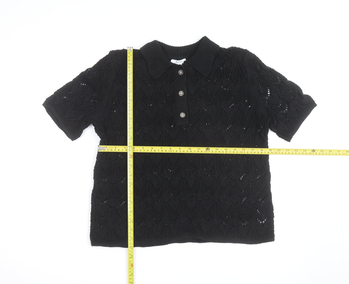 Reiss Men’s Black Knitted Short Sleeve Collared Polo Shirt L