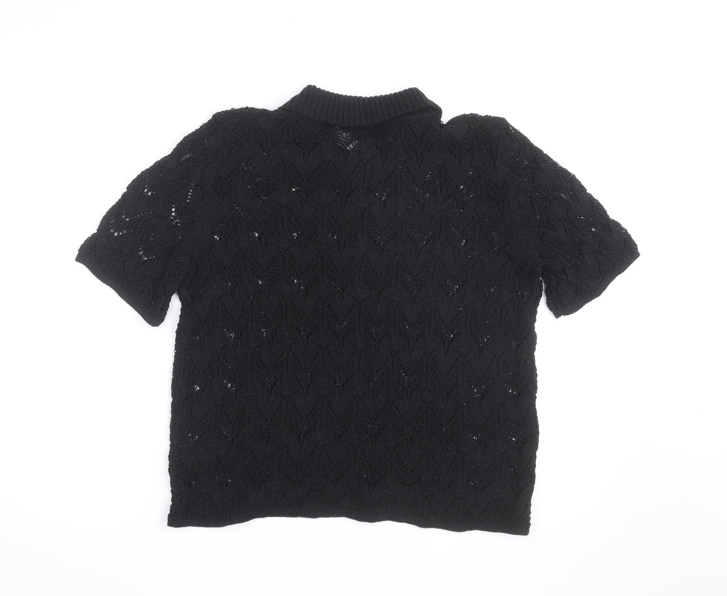 Reiss Men’s Black Knitted Short Sleeve Collared Polo Shirt L